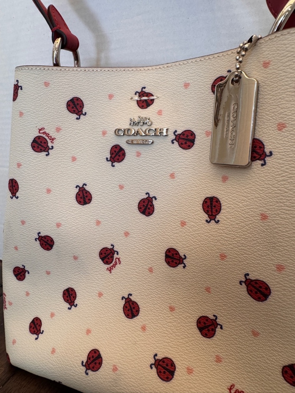 Coach C Mini Town Bucket Bag Ladybug Floral Print Red White Y2K - Picture 3 of 16